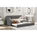 Linen Upholstered Sofa Bed Frame with Trundle Bed, Solid Wood Slats Support, Twin size Daybed for Livingroom & Bedroom