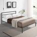 Queen Size Metal Platform Bed Frame with Headboard, Premium Steel Slat Support, Charcoal Grey & Black, Bedroom Furniture