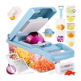LOTESTO 14 In 1 Multifunctional Food Chopper Vegetable Slicer Dicer Cutter w/ 8 Blades & Container in Blue | 4.66 H x 4.65 W x 13.9 D in | Wayfair