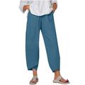 Mrat Plus Size Pants for Women Full Length Pants Ladies Casual Solid Pants Comfortable Elastic High Waist Casual Beach Pants Golf Pants Female Blue XXXL