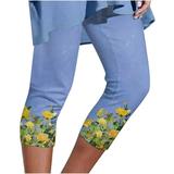 Mrat Women Jogger Pants Full Length Yoga Pants Fashion Ladies Elastic Waist Yoga Sport Floral Print Pants Leggings Cropped Pants Plus Size Pants Female Light Blue S