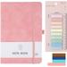 RETON Hardcover Leather Notebook A5 with Colorful Index Tabs Executive Journal Notebook with Pen Loop and Elastic Closure PU Leather Hardback Notepad for Office Business School Home (Pink)