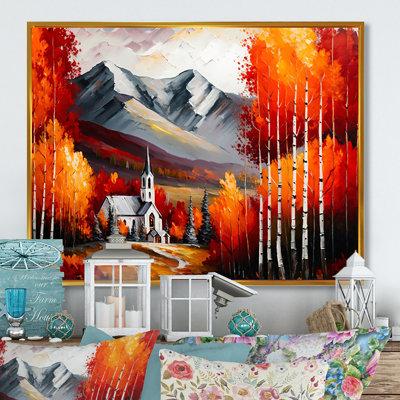 Millwood Pines Monochrome Orange Cottage In Winter VI - Spiritual Canvas Wall Art Metal in Gray/Orange/White | 16 H x 32 W x 1 D in | Wayfair