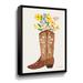 Winston Porter Western Cowgirl Boot VI Gallery Wrapped Floater-Framed Canvas Canvas, Faux Fur in Blue/Brown/Yellow | 18 H x 14 W x 2 D in | Wayfair