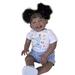 24 Inch 60cm Dark Brown Skin Reborn Toddler Girl Doll Happy Girl Soft Cloth Body Rooted Hair Hand Painted Doll