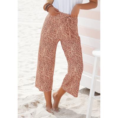 Culotte BEACHTIME, Damen, Gr. 38, N-Gr, rot (rot bedruckt), Jersey, Obermaterial: 95% Viskose, 5% Elasthan, bedruckt, modisch, figurumspielend 3/4-Länge, Hosen, mit Blätterdruck und Bindeband, luftig-leichte Sommerhose, Topseller Image