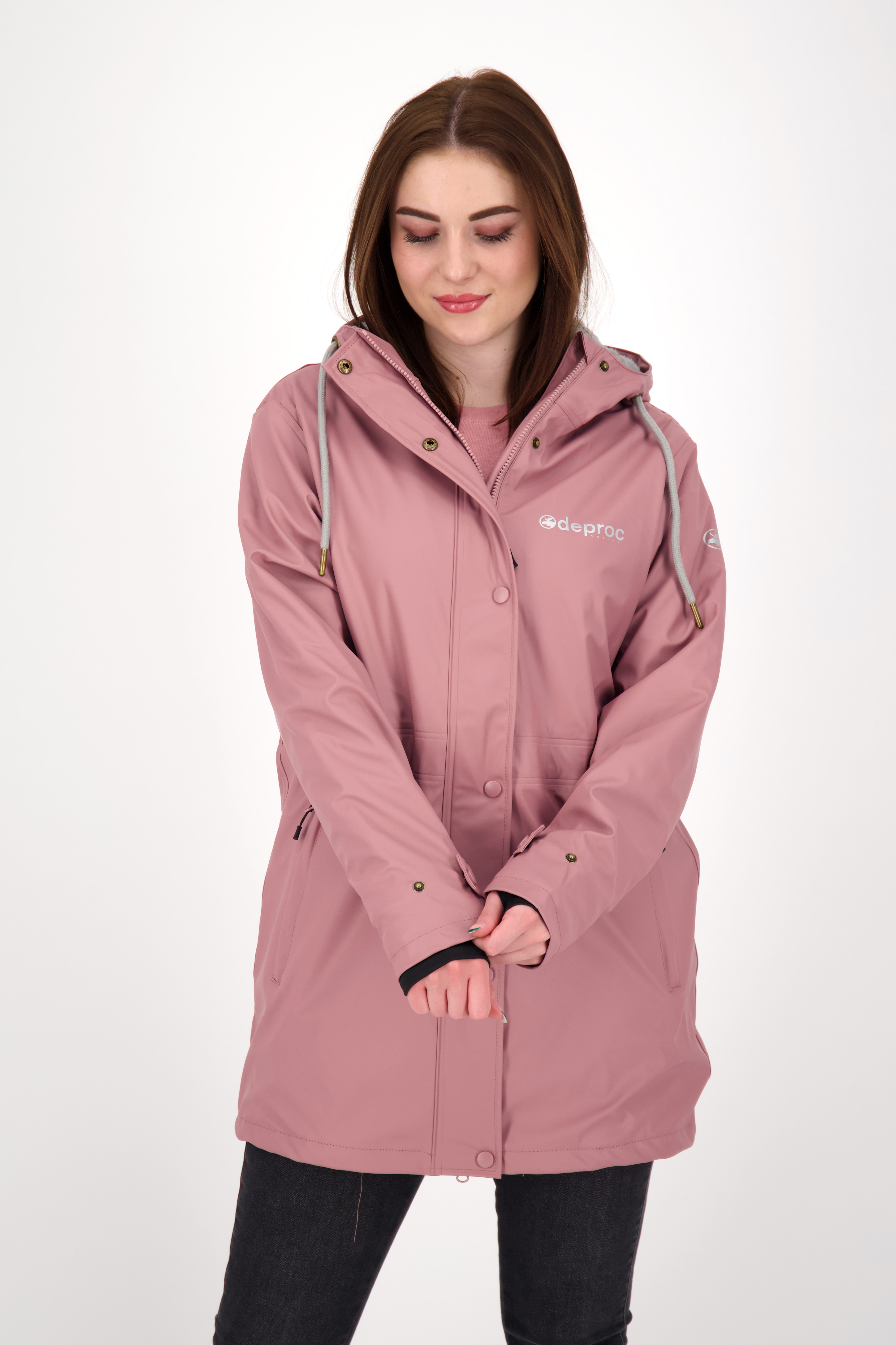 Regenjacke DEPROC ACTIVE "Friesennerz NEW ELLESMERE", Damen, Gr. 40 (M), lila, Obermaterial: 100% Polyurethan;Futter: 100% Polyester, figurumspielend, gerader Abschluss mit Druckknopf, Jacken Regenjacke, auch in Großen Größen erhältlich