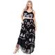 Maya Deluxe Damen Womens Ladies Maxi Dress Tiered Floral Embroidery V Neckline Bow Tie High Waist Cami Frilly Stripes Sleeveless Black Kleid, 36