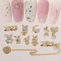 Kripyery 5Pcs Rabbit Nail Decors Shining Paste Easily Three-dimensional DIY Zircon 2023 Bunny Year Bow Pendant Nail Charms for Girl