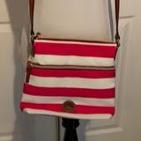 Dooney & Bourke Bags | Dooney & Bourke Chic! Fun Stripe Nylon & Signature Leather Crossbody | Color: Pink/White | Size: 11w X 11d X 2d