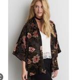 American Eagle Outfitters Tops | American Eagle Velvet Kimono | Color: Black/Red | Size: S
