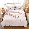 LIUXIAOLIANG Single Duvet Cover Set Pink Bird Flower Printed Duvet Cover Sets with Zipper Closure + 2 Pillowcases Ultra Soft Hypoallergenic Microfiber Quilt Cover Bedding Sets