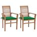 Suzicca Dining Chairs 2 pcs with Green Cushions Solid Teak Wood