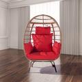 Rattan Egg Swing Chair Outdoor Garden Egg Chair with Stand Indoor Outdoor Wicker Rattan Patio Basket Hanging Chair with Resistant Cushions for Patio Garden Balcony Red