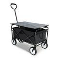 Heavy Duty Portable Folding Wagon and Collapsible Aluminum Alloy Table Combo Utility Outdoor Camping Cart with Antislip Wheels Adjustable Handle with Metal Board Desktop