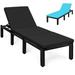 Gymax Adjustable Rattan Patio Chaise Lounge Chair Couch w/ Black & Turquoise Cushion