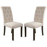 CLEARANCE! Beige Tufted Dining Chairs Set of 2 Upholstered High Back Padded Dining Chairs w/Solid Wood Legs Classic Fabric Linen Dining Side Chair for Home/Kitchen/Living Room/Party S12493