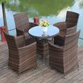 Wildon Home® Cornejo Round 4 - Person 31.5" Long Outdoor Dining Set w/ Umbrella Glass/Wicker/Rattan in Brown | 31.5 W x 31.5 D in | Wayfair