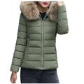 Dtydtpe Clearance Sales Winter Coats for Women Warm Cotton Padded Clothes Large Wool Collar Thick Coat Slim Cotton Padded Parkas Womens Long Sleeve Tops