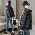 PIKADINGNIS Winter Women Parkas Jacket Casual Stand Collar Shiny Fabric Warm Coat Female Fashion Zip Thick Cotton-padded Coats