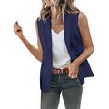 iOPQO cardigan for women Womens Vest Coat Casual Blazers Open Front Sleeveless Work Office Jackets Blazers Women s Blazers Dark blue L