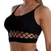 iOPQO lingerie for women Women Sports Bras Cross Straps Cotton Striped Fitness Top Yoga Bra Crop Top Push Up Running Bra Workout Top Camisoles Black One Size