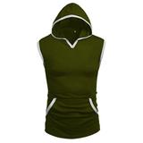 iOPQO tank tops men Mens Fitness Muscle Sports Breathable Contrast Trim Pocket Hooded Sleeveless Pullover Tank Top mens tank top Army Green + 3XL