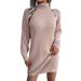 iOPQO Winter Dresses for Women 2024 Long Sleeve Dress Womens Womens Fashion Casual Long Sleeve Knit Turtleneck Long Puff Sleeve Ribbed Knit Short Dress Sweater Women s Sweater Dress Pink L