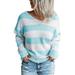 iOPQO sweaters for women Women s Crew Neck Long Sleeve Color Block Knit Sweater Casual Pullover Jumper Tops (without Positioning Printing) Women s Pullover Sweater Sky Blue 3XL