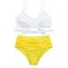 iOPQO swimsuit women Women Bikini Print Bandage Two-piece Swimwear Swimsuit Beachwear Set Swimwears Tankinis Set White M