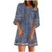 YUNAFFT Clearance Dresses Plus Size Fire Sale Fashion Women Casual V-Neck Net Yarn Flared Sleeve Printing Loose Dress