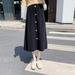 PIKADINGNIS Luvyever Elegant Women Knitted Skirts Autumn New High-Waisted Buttons Long Skirt Female Solid Simple Comfort Soft Midi Skirt