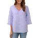 XINSHIDE Blouses Women Cutout V Neck Three Quarter Sleeve Top Shirt Loose Shirt Cutout T Shirt Tunic Top Elegant Shirt Women Tops And Bloues