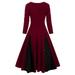 iOPQO long sleeve dress for women Womne Plus Size Long Sleeve Lace Panel A Line Sweetheart Neck Vintage Dress Women s Casual Dress Red S