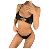 iOPQO swimsuit women Metal Rings Brazilian Bikini Women Swimwear Female Swimsuit Two-piece Bikini Set Thong Bather Bathing Suit Swimwears Tankinis Set Black XL