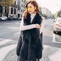 PIKADINGNIS New Womens Winter Faux Fur Coat Fashion High Quality Long Faux Fox Fur Vest Solid Sleeveless Warm Plush Jacket