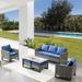 Latitude Run® Aniha 6 Piece Sofa Seating Group w/ Cushions Synthetic Wicker/All - Weather Wicker/Wicker/Rattan in Blue | Outdoor Furniture | Wayfair