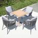Corrigan Studio® Ivyonna Square 4 - Person 27.56" Long Outdoor Dining Set w/ Cushions Wood/Wicker/Rattan in Brown | 27.56 W x 27.56 D in | Wayfair