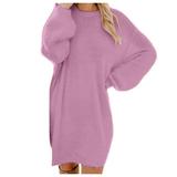iOPQO sweaters for women Women Winter Sweater Knit Turtleneck Warm Long Sleeve Pocket Mini Sweater Dress Women s Sweater Dress Purple M