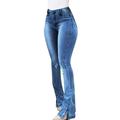 iOPQO shorts for women Skinny Ripped Bell Bottom Jeans For Women Classic High Waisted Flared Jean Pants Women s Jeans Blue XL