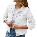 iOPQO womens sweaters Women s Basic Solid Color Button Down Denim Cotton Jacket With Pockets Denim Jacket Coat Women s Denim Jackets White XXL