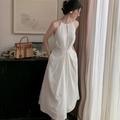 PIKADINGNIS Elegant Off Shoulder White Dress Women French Style Fashion Halter Strap Dress Female High Waist Evening Party Vestidos