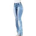 iOPQO shorts for women Skinny Ripped Bell Bottom Jeans For Women Classic High Waisted Flared Jean Pants Women s Jeans Light blue XL