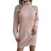 iOPQO Winter Dresses for Women 2024 Long Sleeve Dress Womens Womens Fashion Casual Long Sleeve Knit Turtleneck Long Puff Sleeve Ribbed Knit Short Dress Sweater Women s Sweater Dress Pink M