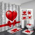 Shop Clearance! 4 Pcs Love Heart Shower Curtain Set with Non-Slip Rug Toilet Lid Cover and Bath Mat Shower Curtain with 12 Hooks Waterproof Wooden Shower Curtain for Bathroom