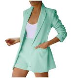 iOPQO Cardigan For Women Suit Cardigan Jacket Suit Lapel Shorts Casual Fashion Women s Temperament Women Suits & Sets Women s Trousers Suit Mint Green Xl