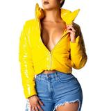 VEKDONE 2023 Clearance Women s Down Jacket Shiny PU Leather Zipper Front Quilted Short Puffer Coat Winter Fashion Patent Leather Bright Outwear