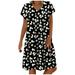iOPQO casual dresses for women Summer Fashion Women Casual Loose Short Sleeves O-Neck Daisy Print Plus Size Dress Women s Casual Dress Black L