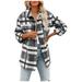 Dtydtpe Clearance Sales Long Sleeve Shirts for Women Brushed Plaid Shirts Flannel Lapel Button Down Pocketed Shacket Jacket Coats Womens Long Sleeve Tops Winter Coats for Women