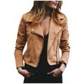 VEKDONE 2023 Clearance Leather Jacket for Women Fashion Leather Motorcycle Jacket Plus Size Faux Leather Tops Lightweight Short Jacket Coat